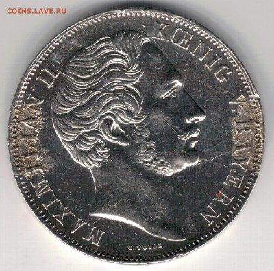 Ag ГЕРМАНИЯ (БАВАРИЯ) 2 ГУЛЬДЕНА 1855 ДО 15.02 В 22Ч (Е789) - 5-б1855