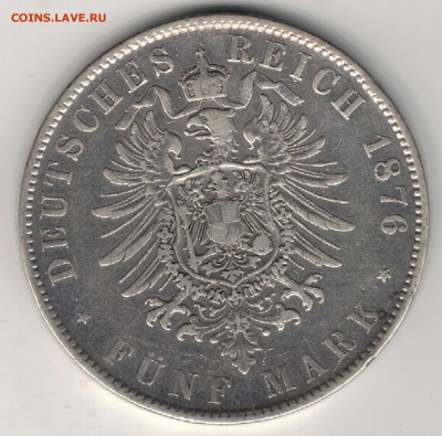 Ag ГЕРМАНИЯ (САКСОНИЯ) 5 МАРОК 1876Е ДО 15.02 В 22Ч (Е2) - 5-г5м876а