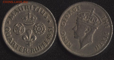 4 рупии 1951 до 22:00мск 16.02.18 - Маврикий 1-4 рупии 1951