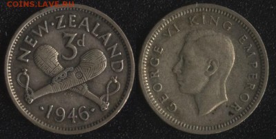 Новая Зеландия 3 пенса 1946 до 22:00мск 16.02.18 - Новая Зеландия 3 пенса 1946 100