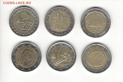 Юбилейные 2 евро из оборота, 6 штук. - 2 евро из оборота А
