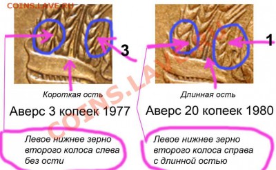 20 к 1980г -айс или не айс? 2 варианта! - 3 копейки - ДЛИННАЯ и КОРОТКАЯ ости
