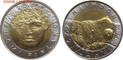 Биметалл Финляндия 25 марок 2001 Лыжи Чемпионат Мира Лахти - bimetall_finljandija_25_marok_2001_chempionat_mira_po_lyzhnym_vidam_sporta_v_lakhti_2001_unc