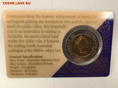 Биметалл Австралия 5$ долларов 1994 Избирательное право - bimetall_avstralija_5_dollarov_1994_izbiratelnoe_pravo_zhenshchin_blister %252525281%25252529