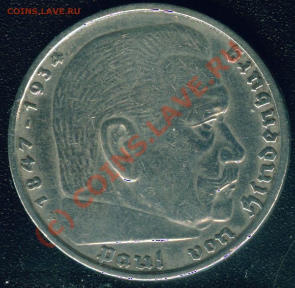 3 монеты Германии 5 марок 1935 и 1936 в серебре - 5 марок 1936 л.с. со свастикой