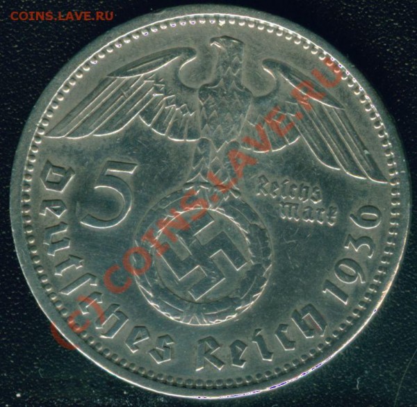 3 монеты Германии 5 марок 1935 и 1936 в серебре - 5 марок 1936 об.с. со свастикой