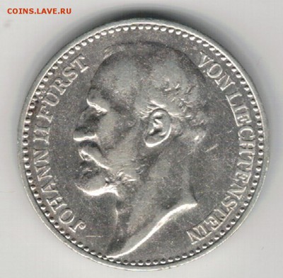 Ag ЛИХТЕНШТЕЙН КРОНА 1904 ДО 22.02.2018 В 22.00МСК (Г939) - 5-лих