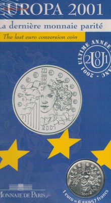 Ag ФРАНЦИЯ 6,55957 ФРАНКА 2001 ДО 22.02.18 В 22.00МСК (Е538) - 5-фр655957ф2001а