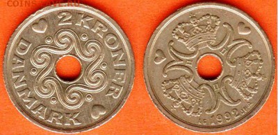Дания-2 кроны 1992г, 21.00 мск 24.02.2018 - Дания-2 кроны 1992