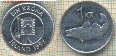 Исландия 1 крона 1992 г., до 06.03.2018 г. 22.00 по Москве - Исландия 1 крона 1992  199