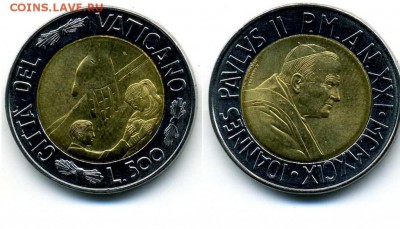 биметалл Ватикан 500 лир 1999 UNC - bimetall_vatikan_500_lir_1999_unc