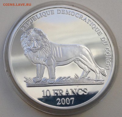 10 франков 2007г Конго серебро с маркой 62гр - image