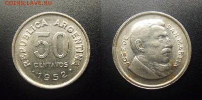 МОНЕТЫ МИРА 03-18 - Аргентина – 50 сентаво (1952) «Хосе де Сан Мартин – национальный герой»