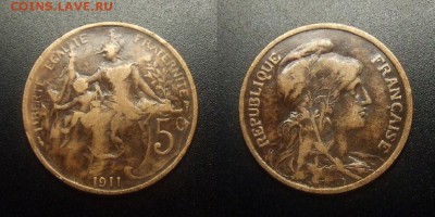 МОНЕТЫ МИРА 03-18 - Франция – 5 сантимов (1911) №1-2