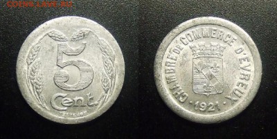 МОНЕТЫ МИРА 03-18 - Франция (Эврё) – 5 сантимов (1921) алюм. (токен)