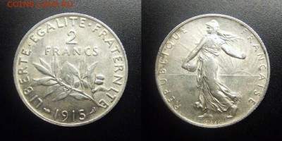 МОНЕТЫ МИРА 03-18 - Франция – 2 франка (1915) (Ag)