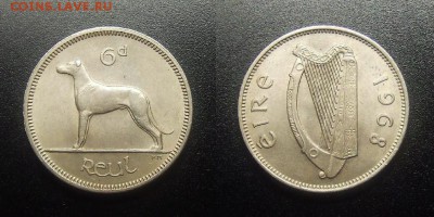 МОНЕТЫ МИРА 03-18 - Ирландия - 6 пенсов (1968) «Ирландский волкодав»