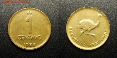 МОНЕТЫ МИРА 03-18 - Аргентина - 1 сентаво (1986) «Американский страус – нанду»