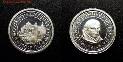 МОНЕТЫ МИРА 03-18 - Испания – 100 песет (1990) «Хуниперо Серра – основатель католических миссий в Америке» (Ag)