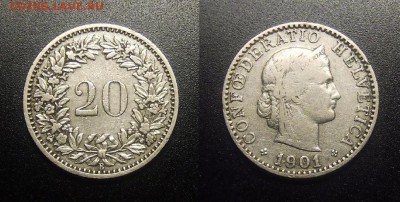 МОНЕТЫ МИРА 03-18 - Швейцария – 20 раппенов (1901)