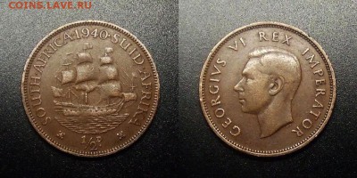 МОНЕТЫ МИРА 03-18 - Южная Африка – 0,5 пенни (1940) «Парусник; Георг VI»
