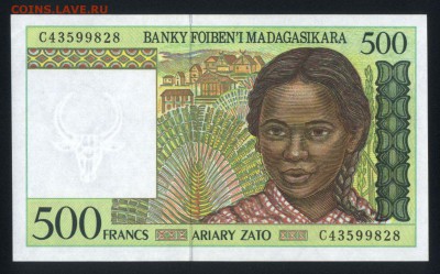 Мадагаскар 500 франков 1994 unc 19.03.18 22:00 мск - 2