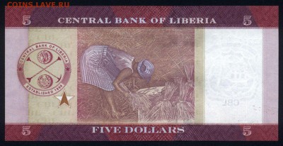 Либерия 5 долларов 2016 unc 19.03.18 22:00 мск - 1