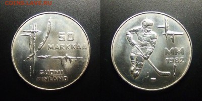 МОНЕТЫ МИРА 03-18 - Финляндия – 50 марок (1982) «Чемпионат Мира по хоккею» (Ag)