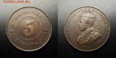 МОНЕТЫ МИРА 03-18 - Брит. Маврикий – 5 центов (1924) «Георг V»
