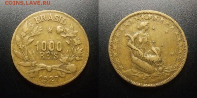 МОНЕТЫ МИРА 03-18 - Бразилия – 1000 рейс (1927) «Богиня с рогом изобилия»