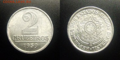 МОНЕТЫ МИРА 03-18 - Бразилия – 2 крузейро (1959) «Герб»