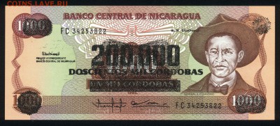 Никарагуа 200000 кордоба 1990 (надп.) unc  20.03.18 22:00 мс - 2