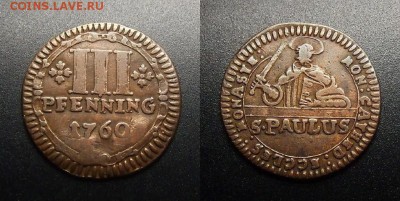 МОНЕТЫ МИРА 03-18 - Германия (Мюнстер, епископство) – 3 пфеннига (1760) «Св. Пауль»