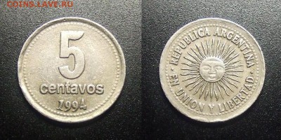МОНЕТЫ МИРА 03-18 - Аргентина – 5 сентаво (1994)