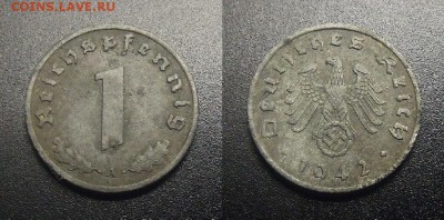 МОНЕТЫ МИРА 03-18 - Германия (3-й Рейх) – 1 рейхспфенниг (1942 А) цинк №1-2