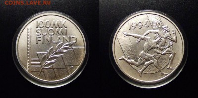 МОНЕТЫ МИРА 03-18 - Финляндия – 100 марок (1994) «Чемпионат Европы по лёгкой атлетике (Стадион Дружбы)» (Ag)