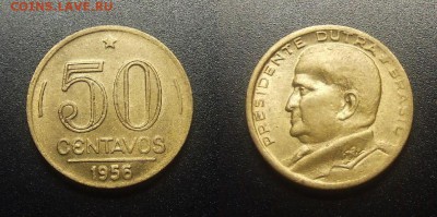 МОНЕТЫ МИРА 03-18 - Бразилия – 50 сентаво (1956) «Генерал Эурико Дутра – президент Бразилии» №6