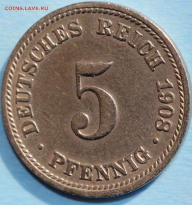 С РУБ. КАЙЗЕРРЕЙХ 5 пфеннигов 1908г."D" до 24.03 в 22-00 - IMG_1668.JPG