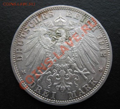 Германия, 1912 г, 3 М, серебро,  до 12.04 в 21-00 мск - 1912 3М а