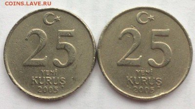 Турция, 25 новых куруш 2 штуки до 22.03.2018 22:00 - куруш
