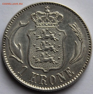 Дания. 1 крона 1916. Серебро, проба - 800, вес - 7,5 - 3