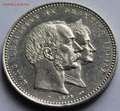 Дания. 2 кроны 1892. Серебро, проба - 800, вес - 15 - 4