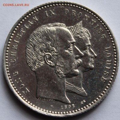 Дания. 2 кроны 1892. Серебро, проба - 800, вес - 15 - 3