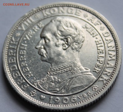 Дания. 2 кроны 1906. Серебро, проба - 800, вес - 15 - 4