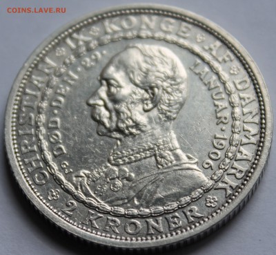 Дания. 2 кроны 1906. Серебро, проба - 800, вес - 15 - 2