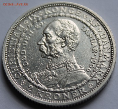 Дания. 2 кроны 1906. Серебро, проба - 800, вес - 15 - 1