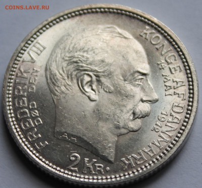 Дания. 2 кроны 1912. Серебро, проба - 800, вес - 15 - 2