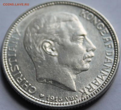Дания. 2 кроны 1915. Серебро, проба - 800, вес - 15 - 5