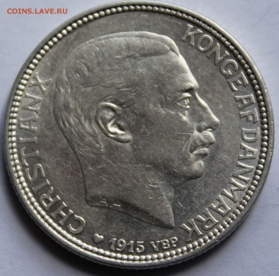 Дания. 2 кроны 1915. Серебро, проба - 800, вес - 15 - 4