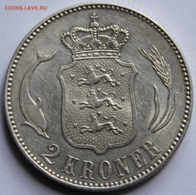 Дания. 2 кроны 1915. Серебро, проба - 800, вес - 15 - 2